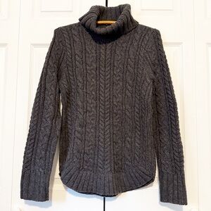 Duluth Trading Co Cable Knit Turtleneck Sweater XS Gray Wool Cashmere Fisherman